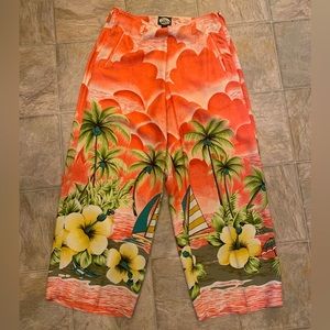 Tommy Bahama 100% Silk Corral Coconut Trees pattern Pant.